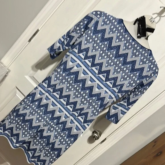 Blue and White Geometric Dress - Picture 4 of 4